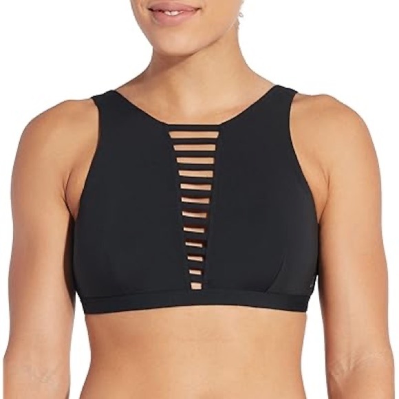 CALIA by Carrie Underwood Womens Cage Front High Neck Bikini Top Caviar SET - Picture 1 of 8